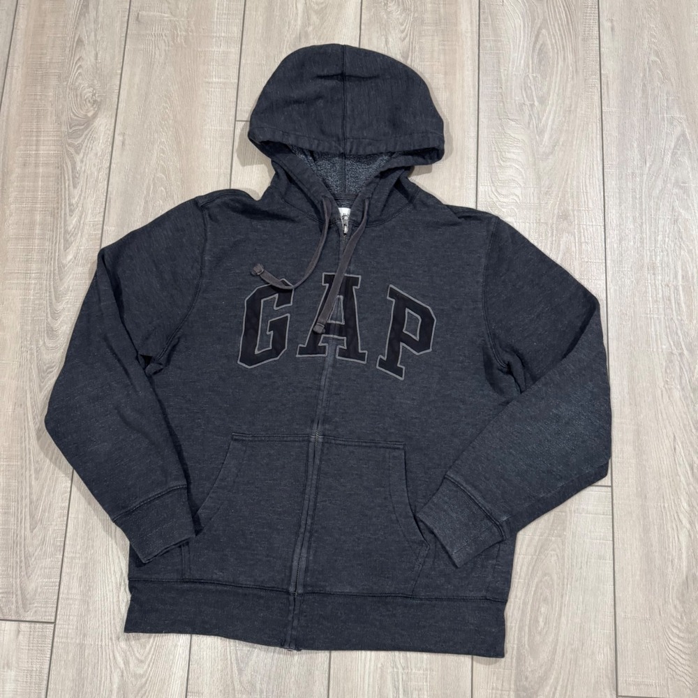 Gap Full Zip Hoodie Womens Medium Gray Logo Fleece Sweatshirt Long Sleeve